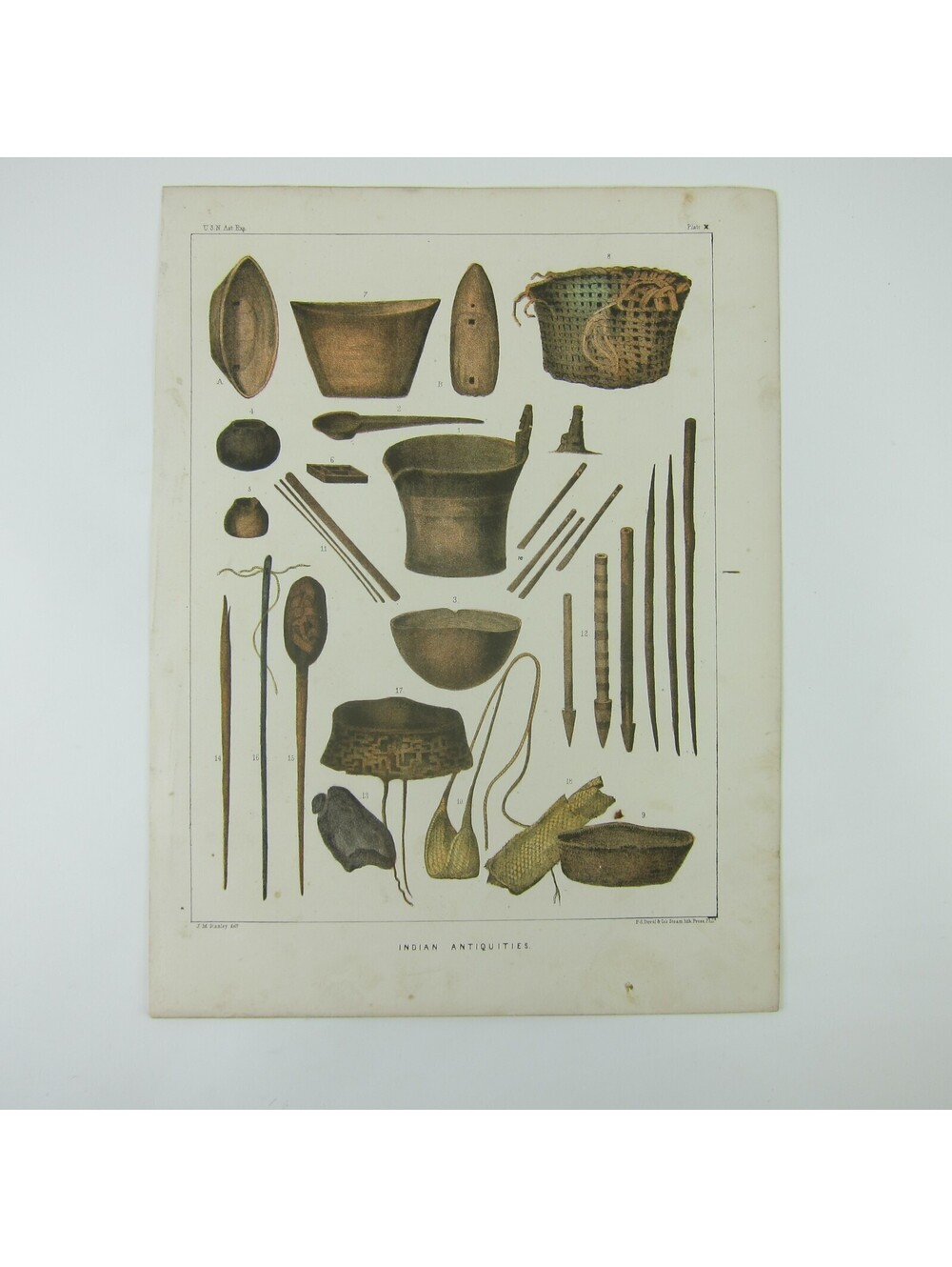 Antique 1855 Chromolithograph Print John Mix Stanley Indian Antiquities RARE